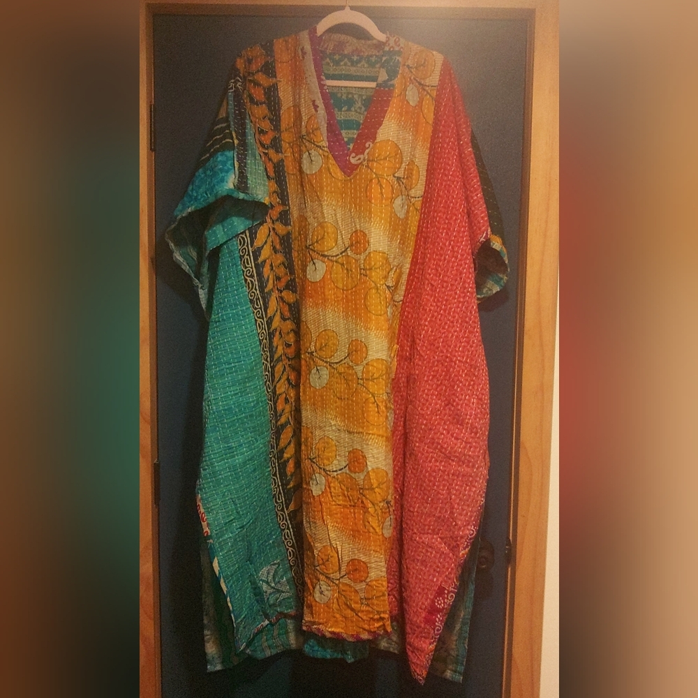 Kantha Bae Maxi Mu Dress Two Sides Rare Blue And Green!